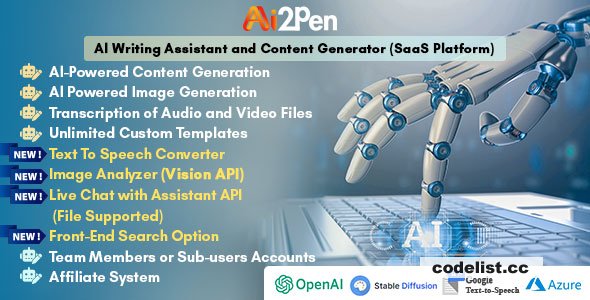 Ai2Pen v6.5 – AI Writing Assistant and Content Generator (SaaS Platform) - nulled » Premium Scripts, Plugins & Mobile