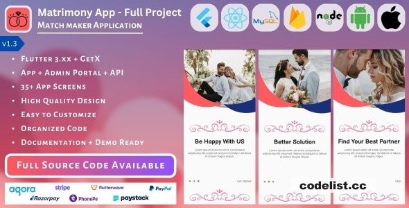 Matrimony App v1.3 - Match Maker - Full Project (Mobile App, Admin Panel, API, Database) &raquo; Premium Scripts, Plugins &amp; Mobile