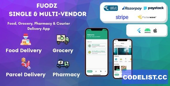 Fuodz v1.2.3 – Grocery, Food, Pharmacy Courier Delivery App + Backend + Driver &amp; Vendor app