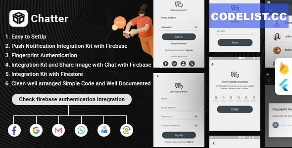 Chatter v1.0 - Flutter Firebase Chat , Authentication &amp; Social Media Integration