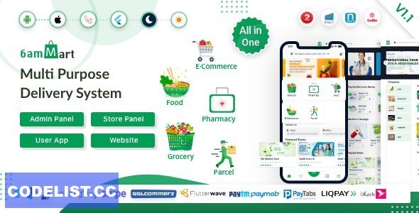 6amMart v1.1 - Multivendor Food, Grocery, eCommerce, Parcel, Pharmacy delivery app with Admin &amp; Website