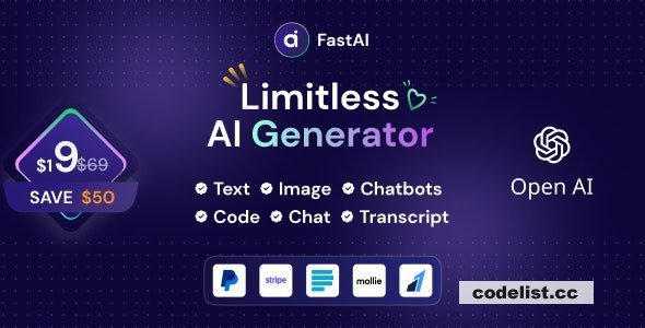 FastAi v1.5.3 - SaaS AI Content Voice Text Image Chat &amp; Code Generator
