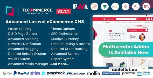 TLCommerce v2.1.1 - Laravel &amp; VueJS Powered Ecommerce CMS with PWA - nulled