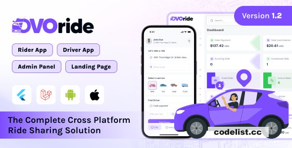 OvoRide v1.2 - Complete Cross Platform Ride Sharing Solution