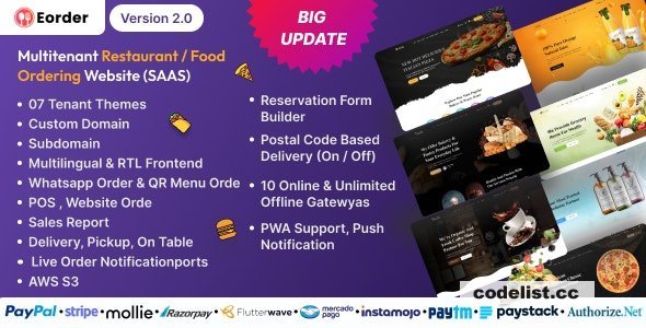 Eorder v3.1 - Multitenant Restaurant / Food Ordering Website (SAAS)