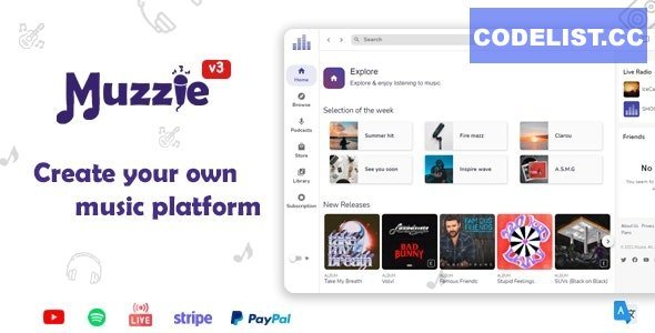 Muzzie v3.3 - Music, Podcast &amp; Radio Streaming Platform