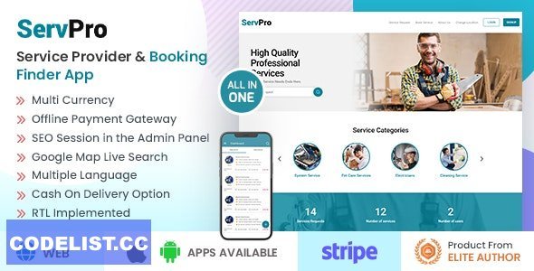 SERVPRO v1.9.9 – On Demand Nearby Service Provider &amp; Booking Finder Application Software (Web+Android+iOS)