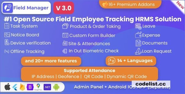 Field Manager v3.0 - Employees Realtime &amp; Offline Tracking, Tasks, Product Order, IP, QR, Geofence HRMS