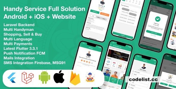 Flutter Handy service v1.0 - On-Demand Home Services &amp; Shopping Android+iOS+Website Full Solution Laravel