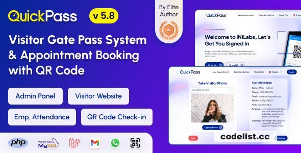 QuickPass v5.8 - Appointment Booking &amp; Visitor Gate Pass System With Qr Code - nulled