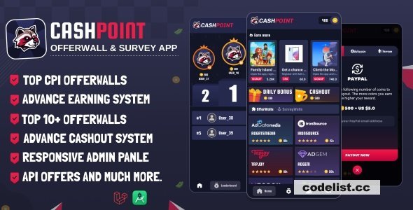 CashPoint Offers &amp; Survay App with Admin Panel v1.8 - nulled