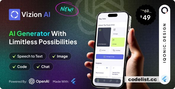Vizion AI v2.3.0 - AI Creator App with Flutter with ChatGPT-4o