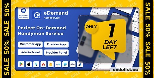 eDemand v1.4.0 - Multi Vendor On Demand Handy Services, Handyman with Flutter App &amp; Admin panel