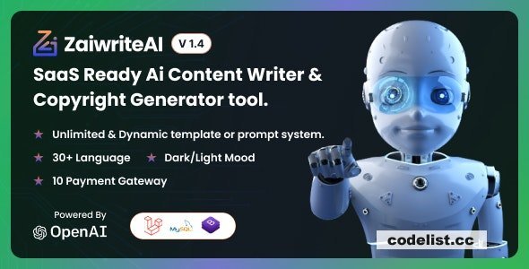 ZaiwriteAI v1.3 - Ai Content Writer &amp; Copyright Generator tool With SAAS - nulled
