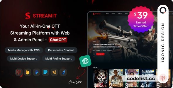 Streamit Laravel v1.3.0 - Movie, TV Show, Video Streaming Platform With Laravel with ChatGPT