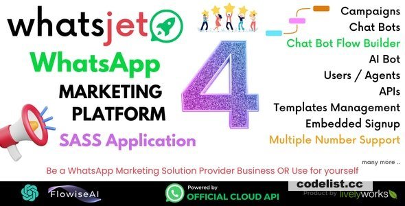 WhatsJet SaaS v4.2.1 - A WhatsApp Marketing Platform with Bulk Sending, Campaigns, Chat Bots &amp; CRM - nulled