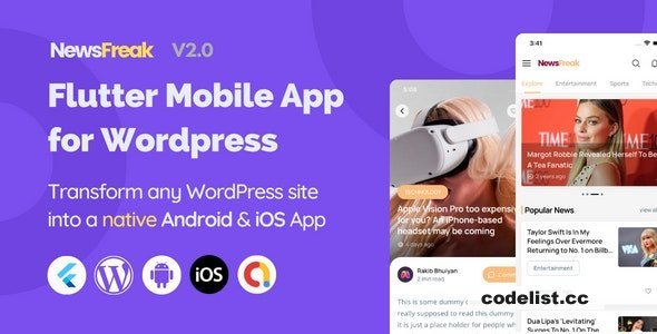 Newsfreak v2.2.1 - Flutter Mobile App for WordPress - nulled