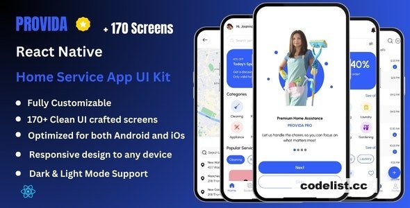 Provida Pro - Home Service &amp; House Cleaning React Native Expo Ui Kit