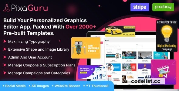 PixaGuru v1.9.1 - SAAS Platform to Create Graphics, Images, Social Media Posts, Ads, Banners, &amp; Stories