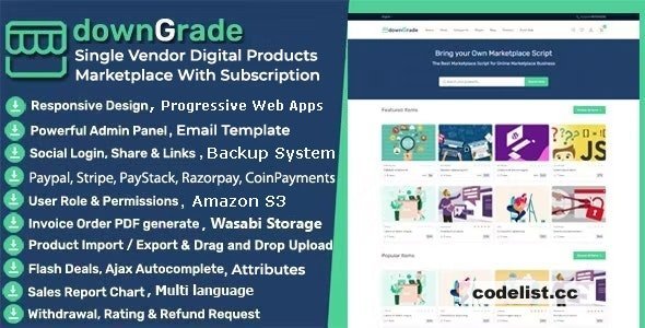 downGrade v5.6 - Single Vendor Digital Marketplace With Subscription