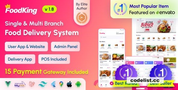 FoodKing v1.8 - Restaurant Food Delivery System with Admin Panel &amp; Delivery Man App | Restaurant POS - nulled