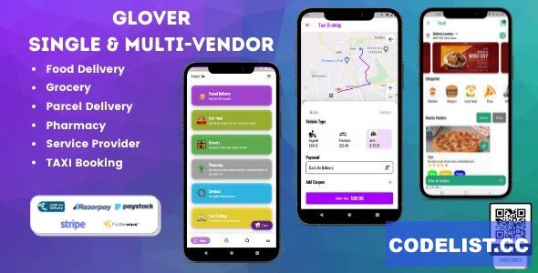 Glover v1.4.2 - Grocery, Food, Pharmacy Courier &amp; Service Provider + Backend + Driver &amp; Vendor app