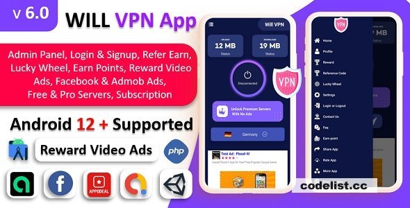 WILL VPN App v6.0 - VPN App With Admin Panel | Secure VPN &amp; Fast VPN | Refer &amp; Earn | Reward Lucky Wheel