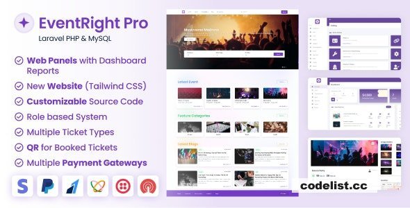 EventRight Pro v1.8.0 - Ticket Sales and Event Booking &amp; Management System with Website &amp; Web Panels (SaaS) - nulled