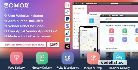 Zomox v2.1 - Grocery, Food, Pharmacy Courier &amp; Service Provider + Backend + Driver app