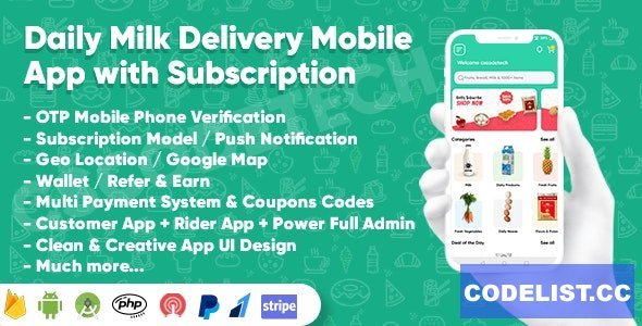Dairy Products, Grocery, Daily Milk Delivery Mobile App with Subscription v1.0 - Customer &amp; Delivery App