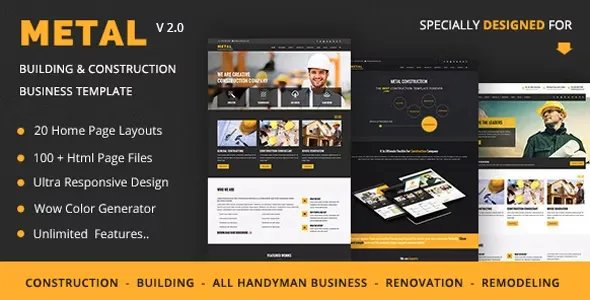 Metal - Mobile Friendly Building &amp; Construction Business Template v2.0