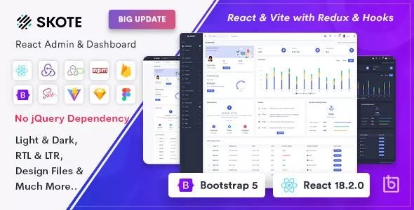 Skote v4.3.0 - React Admin &amp; Dashboard Template + Sketch