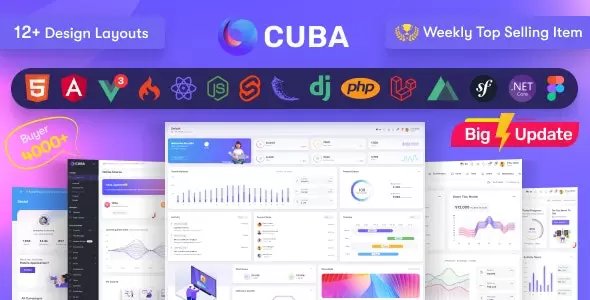 Cuba - HTML, React, Angular 15, VueJS, Django, Flask, Nodejs &amp; Laravel 9 Admin Dashboard Template v8.1.1