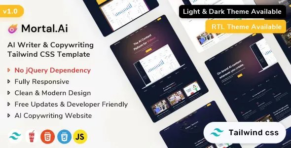 Mortal - AI Writer &amp; Copywriting Tailwind CSS Template