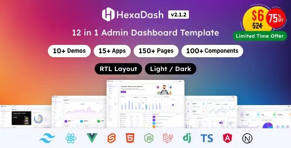 HexaDash v2.1.3 - Tailwind CSS, React, Svelte, Vue, Laravel, Nodejs, Django &amp; HTML Admin Dashboard Template