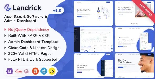 Landrick - Multipurpose App, Saas &amp; Software Landing &amp; Admin Dashboard Template v4.8