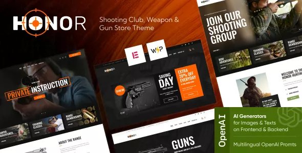 Honor - Multi-Purpose Shooting Club &amp; Weapon Store WordPress Theme + Elementor v1.4.1