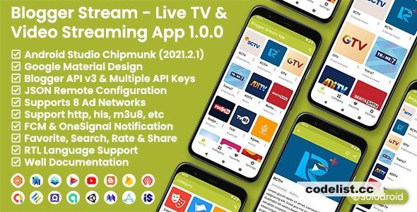 Blogger Stream v1.0 - Live TV &amp; Video Streaming App - Blogger API v3