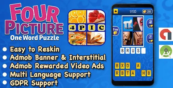 4 Pic 1 Word + Best Kids Trivia Quiz + Ready For Publish + Android Studio + Multi Language v1.5