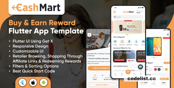 CashMart v1.0 - Shop &amp; Earn Rewards App Template - Flutter mobile app Template using GetX