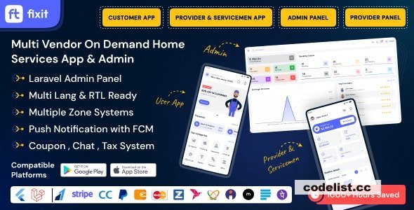 Fixit v1.0.9 - Multi Vendor On Demand, Handyman, Home service Flutter App with Admin Complete Solution