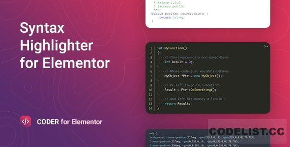 Coder v1.0.9 - Syntax Highlighter for Elementor