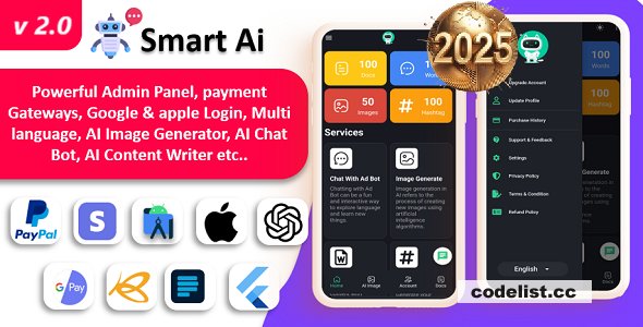Smart AI app v2.0 - ChatGPT AI - AI Android + iOS + Web with Admin Panel