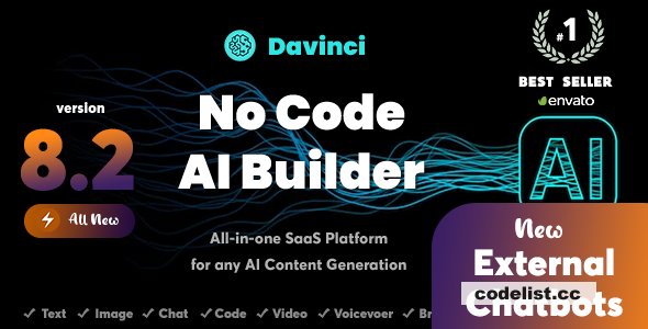 Davinci AI v8.2 - OpenAI Content, Text, Image, Voice, Chat, Code, Transcript, and Video Generator as SaaS